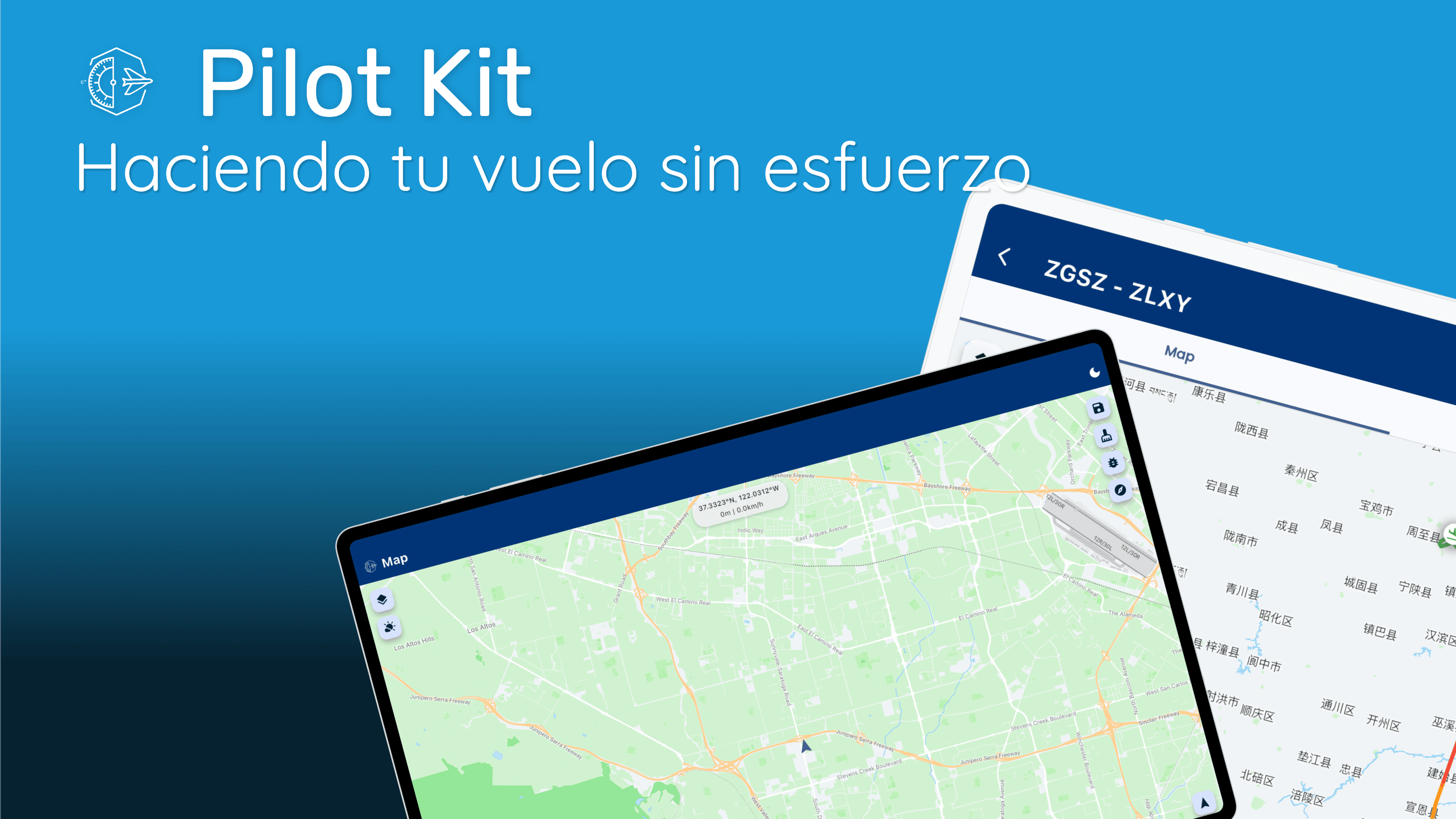 Registrador de Pistas GPS de Pilot Kit mostrando visualización 3D de la ruta de vuelo y análisis de rendimiento